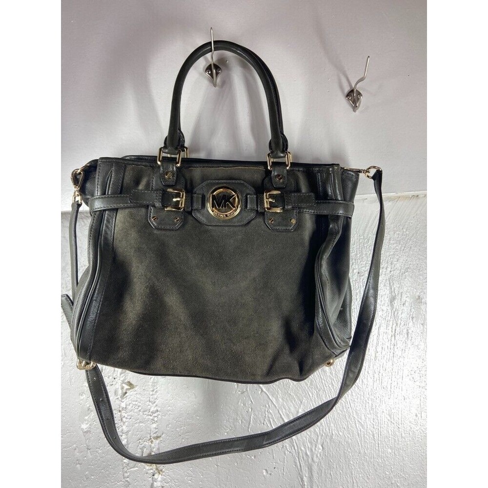 MICHAEL KORS GREEN SUEDE LEATHER SATCHEL CROSSBODY BAG 14 X 11